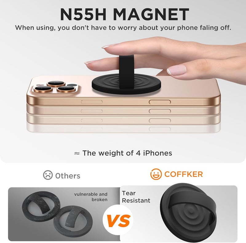 COFFKER Magnetic Phone Grip Ring Holder, Liquid Silicone Magnet Cell Phone Grip Finger Loop, Compatible with Magsafe, Back of Phone for iPhone 17/16/15/14/13/12 Series, Black - Image 5